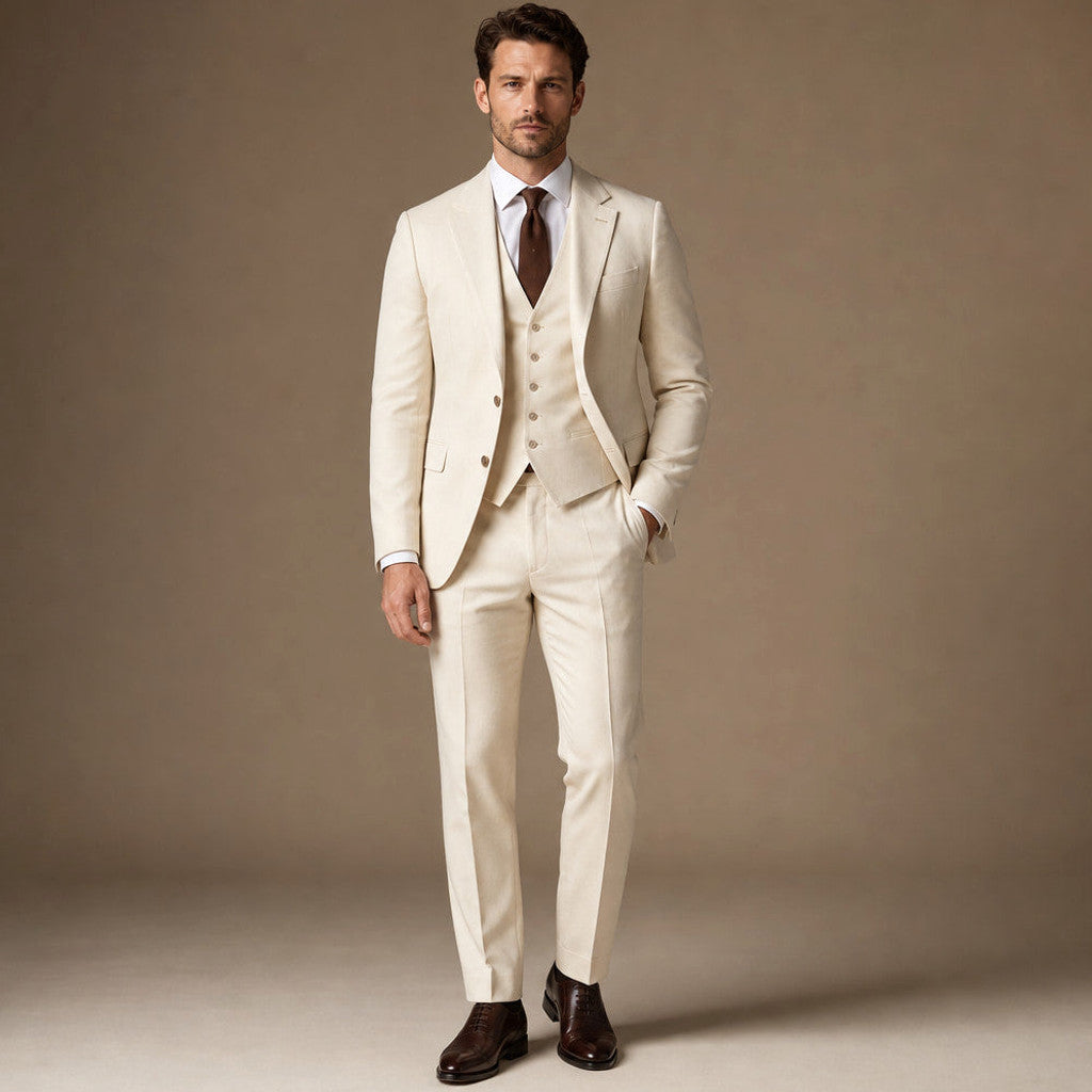 Kelsten | Three Piece Suit Shawl Lapel Slim Fit in Beige – Premium Editorial
