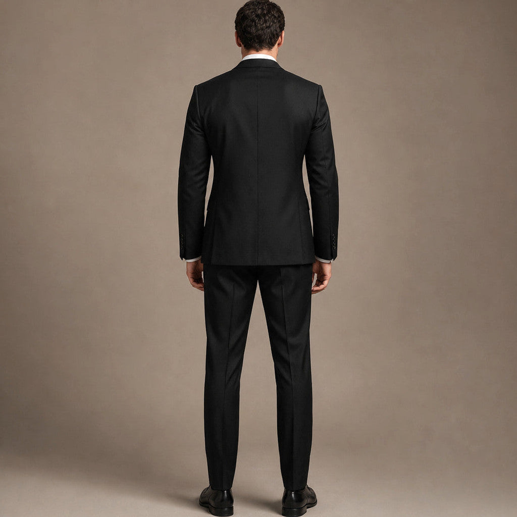 Kelsten | Three Piece Suit Shawl Lapel Slim Fit Black – Side Angle View