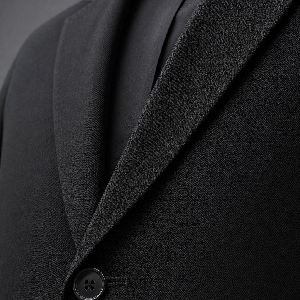 Kelsten | Three Piece Suit Shawl Lapel Slim Fit Black – Fabric and Detail Close-Up
