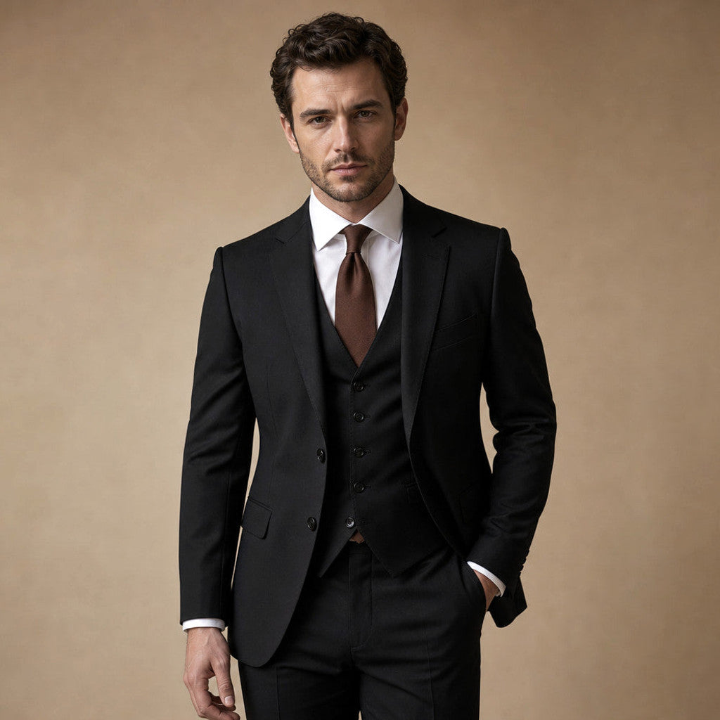 Kelsten | Three Piece Suit Shawl Lapel Slim Fit Black – Full Look
