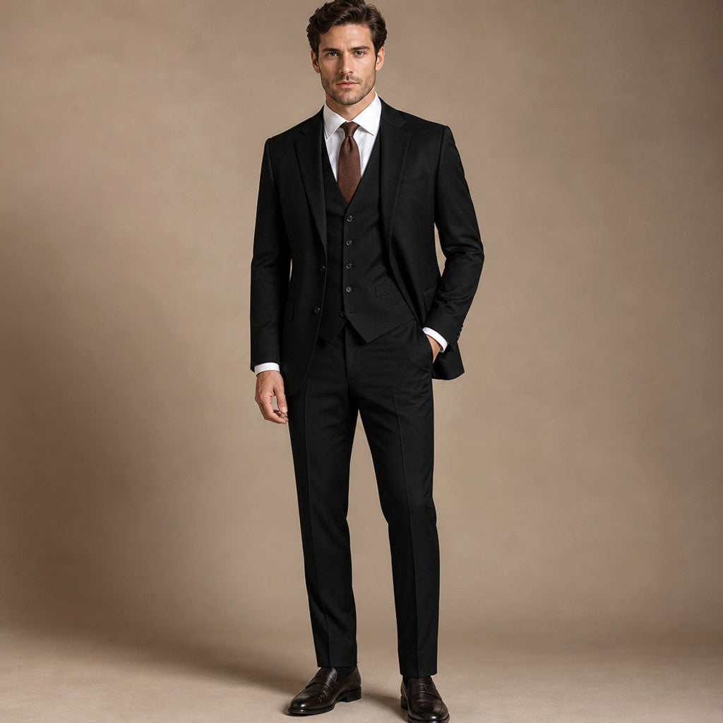 Kelsten | Three Piece Suit Shawl Lapel Slim Fit in Black – Premium Editorial