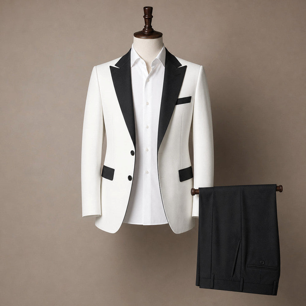 Kelsten | Three Piece Suit Shawl Lapel Slim Fit Black& White – Product Photo