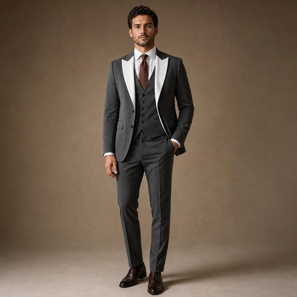 Kelsten | Three Piece Suit Shawl Lapel Slim Fit in Dark Grey – Premium Editorial