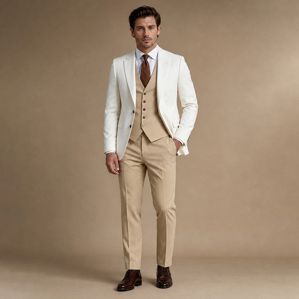 Kelsten | Three Piece Suit Shawl Lapel Slim Fit in Khaki – Premium Editorial