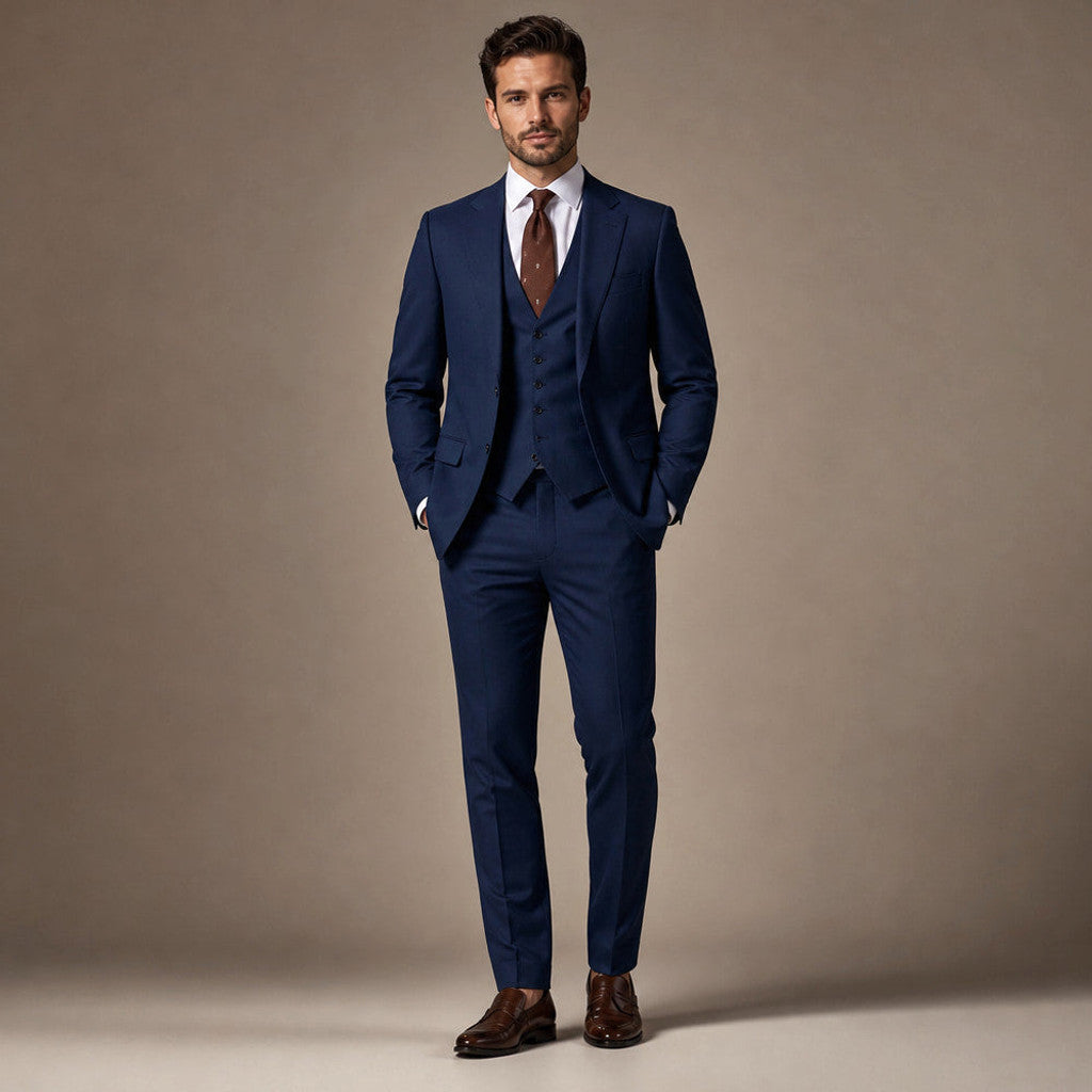 Kelsten | Three Piece Suit Shawl Lapel Slim Fit in Navy – Premium Editorial