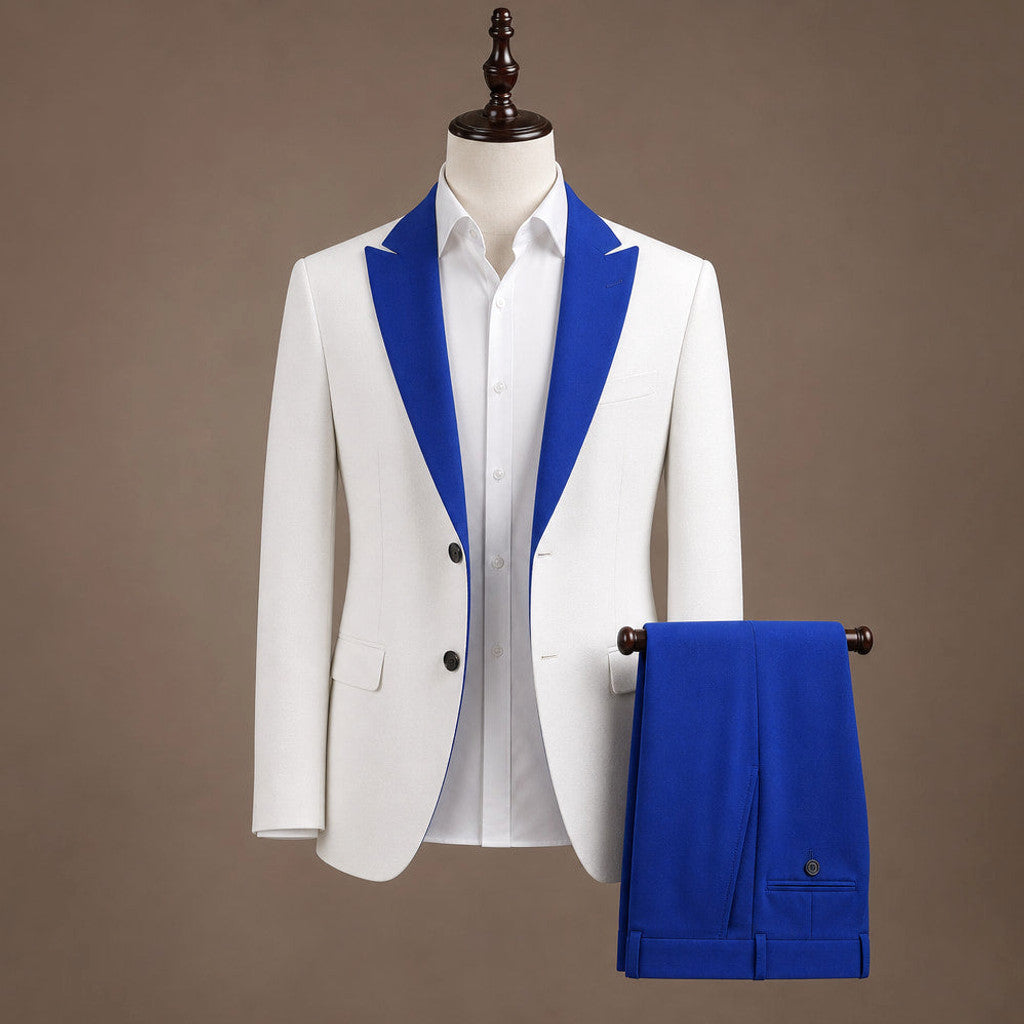 Kelsten | Three Piece Suit Shawl Lapel Slim Fit Royal Blue & White – Product Photo