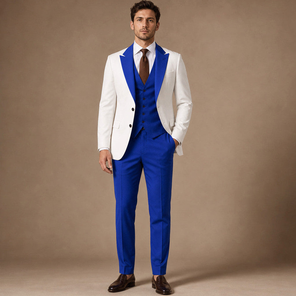 Kelsten | Three Piece Suit Shawl Lapel Slim Fit in Royal Blue & White – Premium Editorial