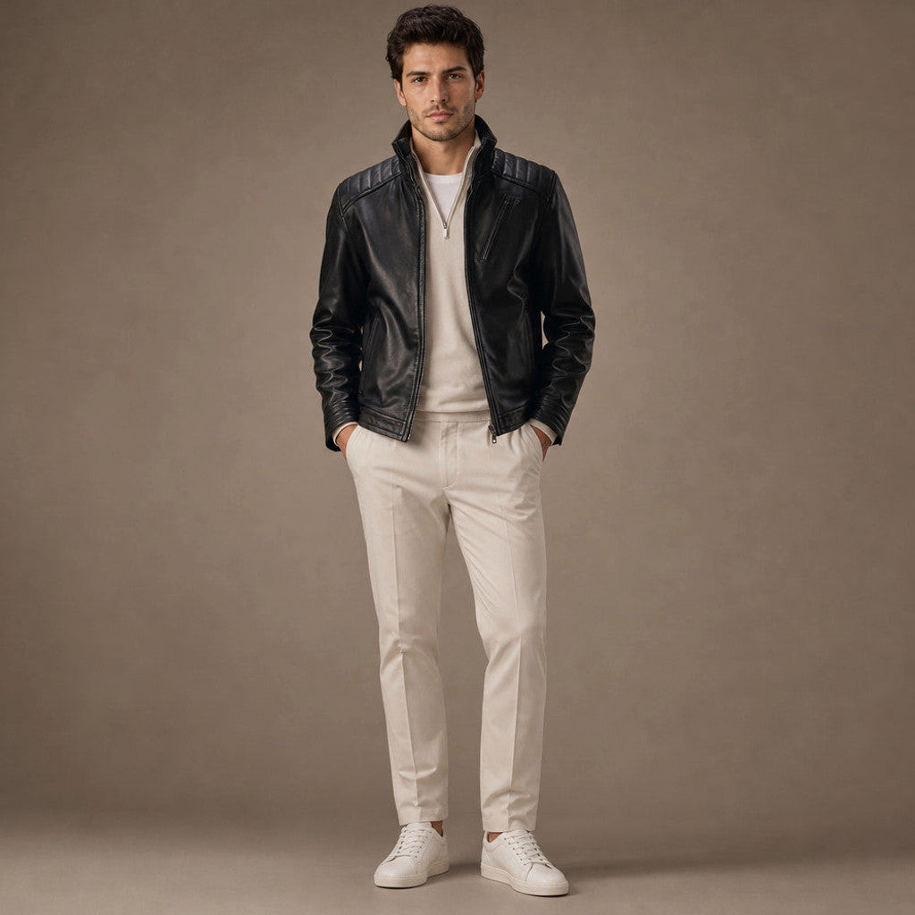 Kelvedon | Biker Jacket Sheepskin Leather Black – Product Photo