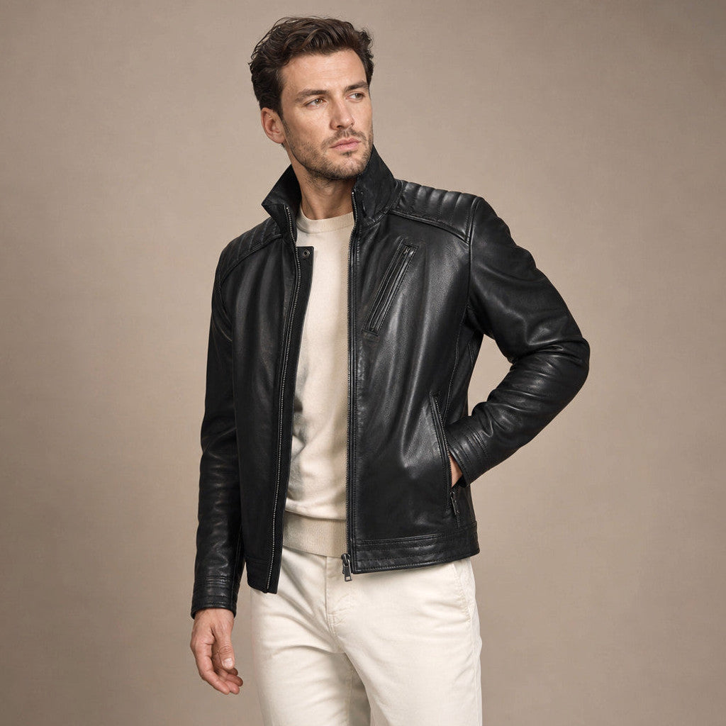 Kelvedon | Biker Jacket Sheepskin Leather Black – Product Photo