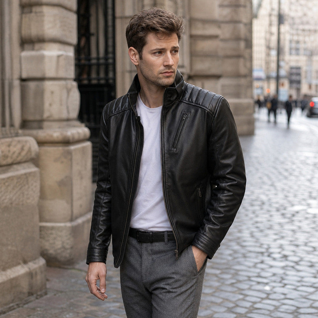 Kelvedon | Biker Jacket Sheepskin Leather Black – Product Photo