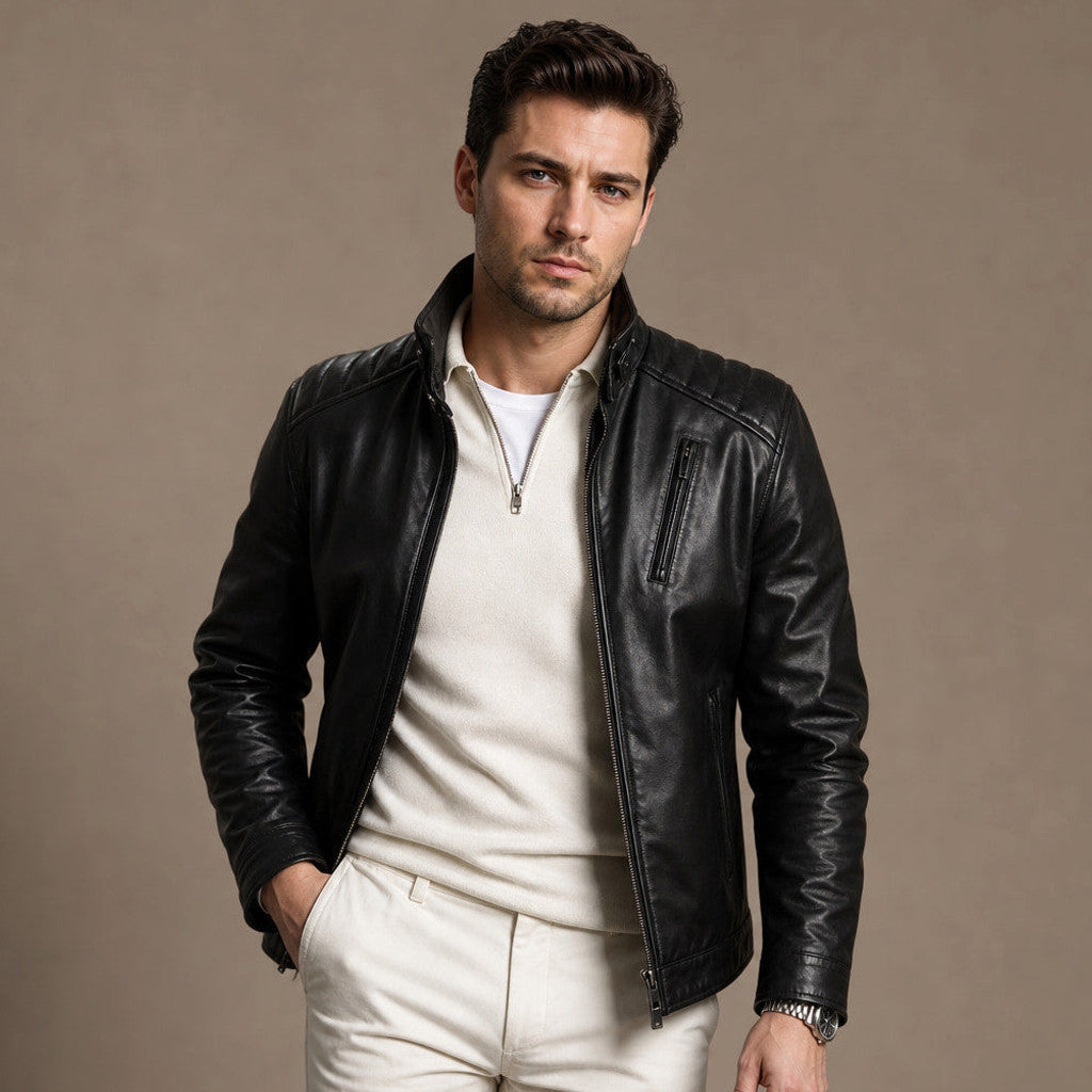 Kelvedon | Biker Jacket Sheepskin Leather Black – Product Photo