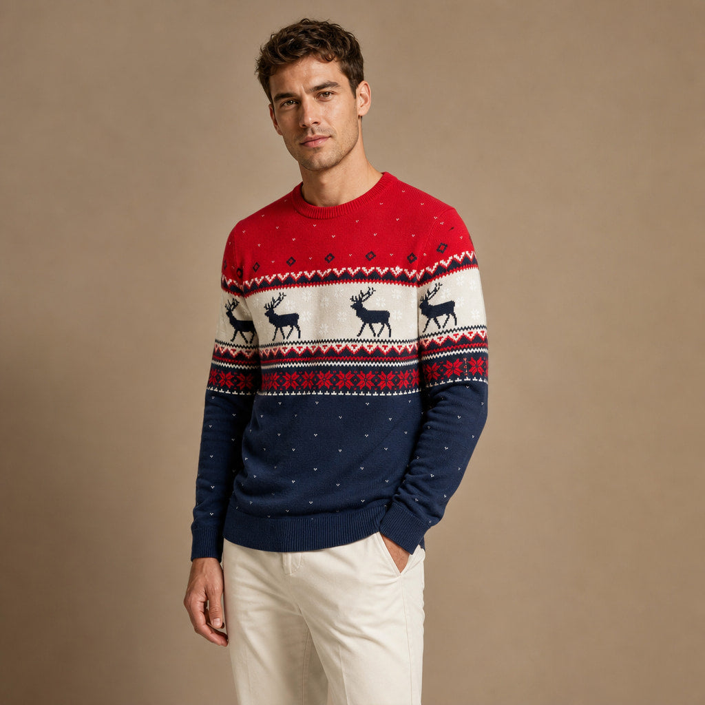 Christmas Jumper Reindeer Knit Navy Navy – Side Angle View