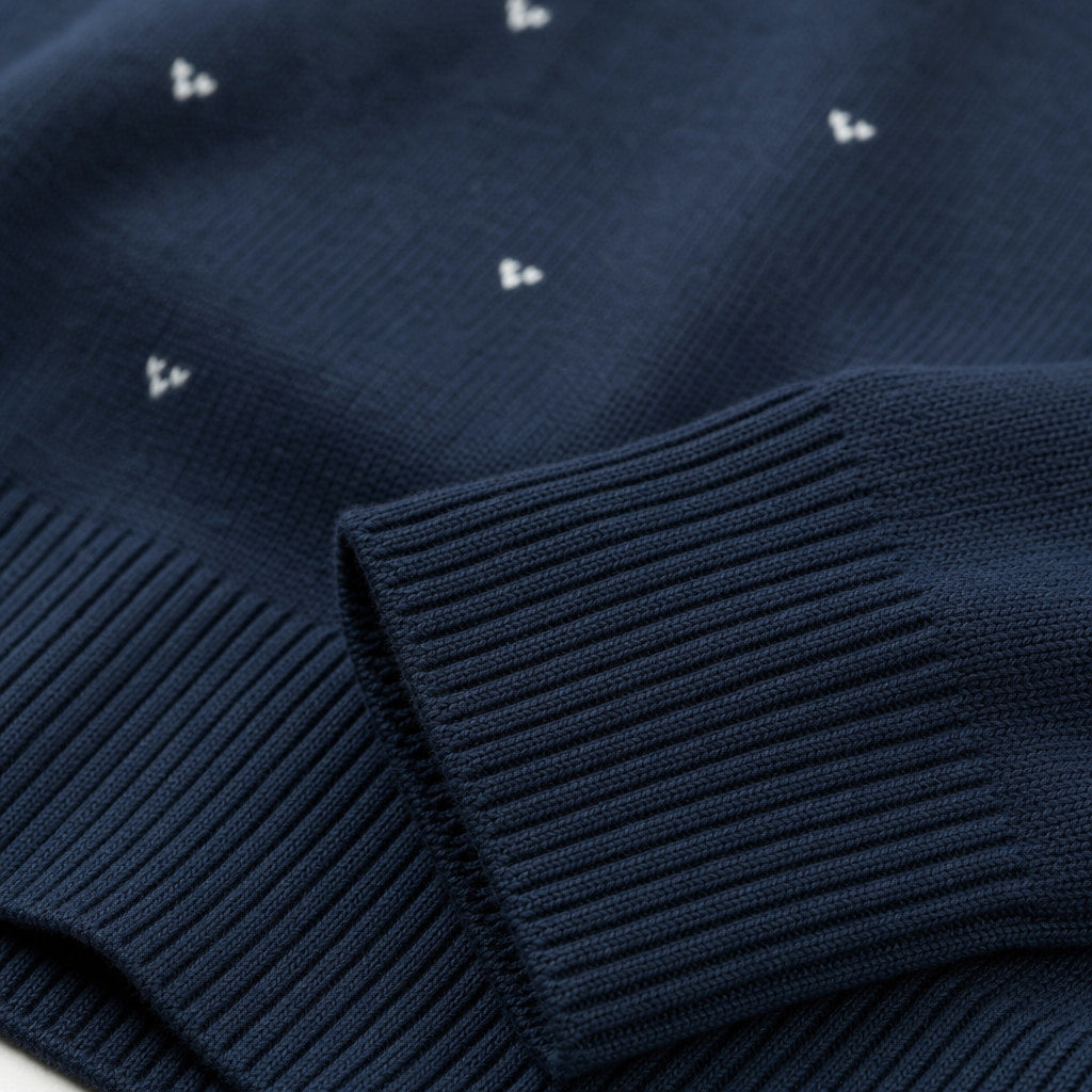 Christmas Jumper Reindeer Knit Navy Navy – Fabric and Detail Close-Up