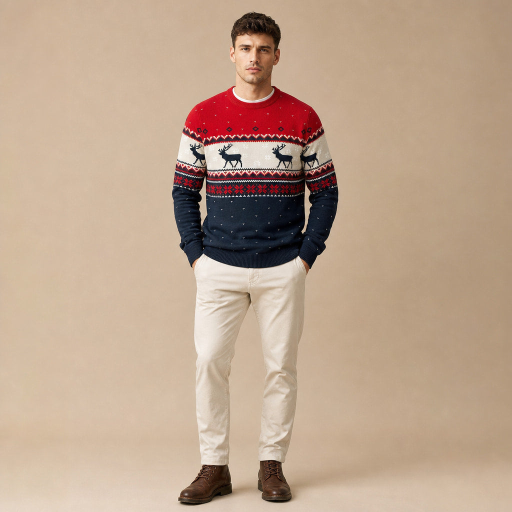 Christmas Jumper Reindeer Knit Navy Navy – Full Look