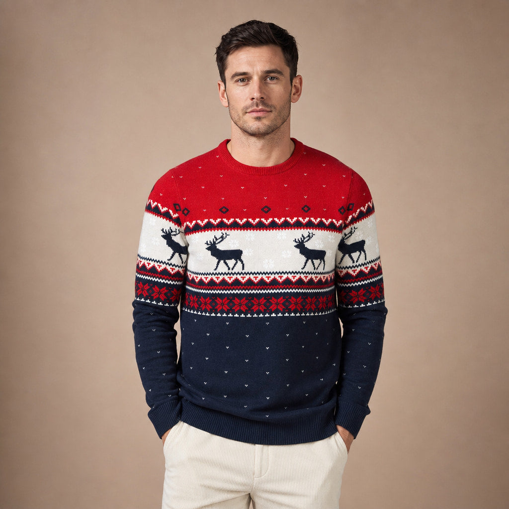 Christmas Jumper Reindeer Knit Navy in Navy – Tomosino Premium Menswear