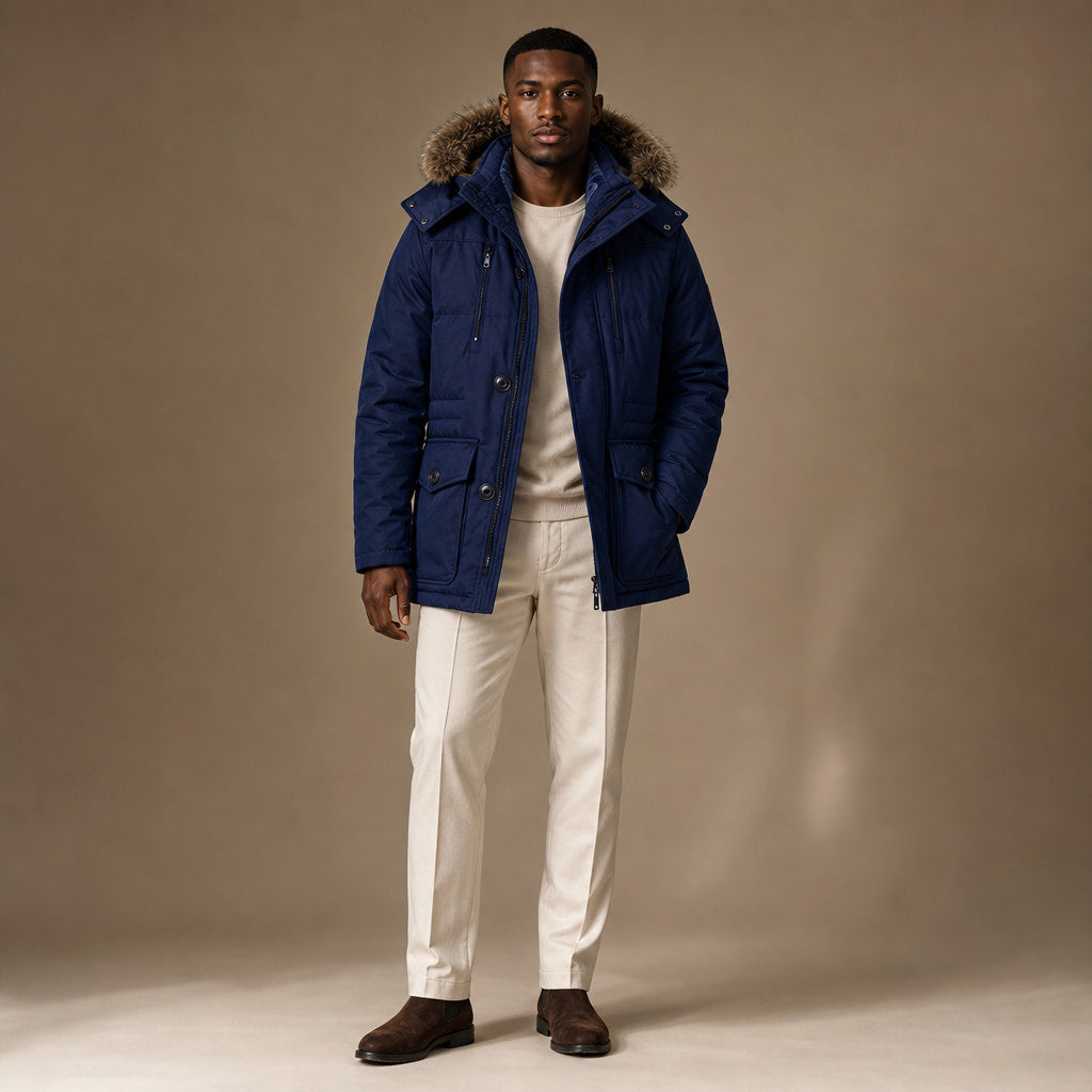 Hooded Duffle Coat Insulated Multi-Pocket Blue – Product Photo