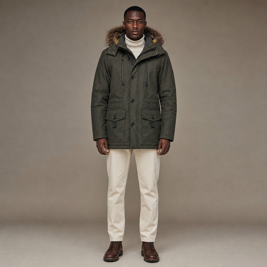 Hooded Duffle Coat Insulated Multi-Pocket in Green – Tomosino Premium Menswear