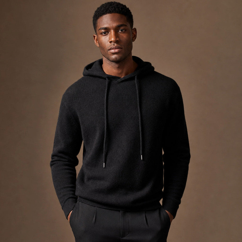 Keverne | Knitwear Hoodie Merino Knit Black – Product Photo