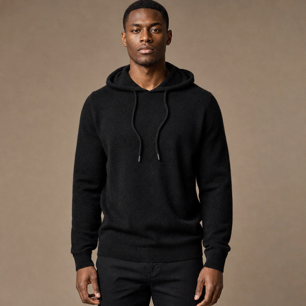 Keverne | Knitwear Hoodie Merino Knit in Black – Premium Editorial