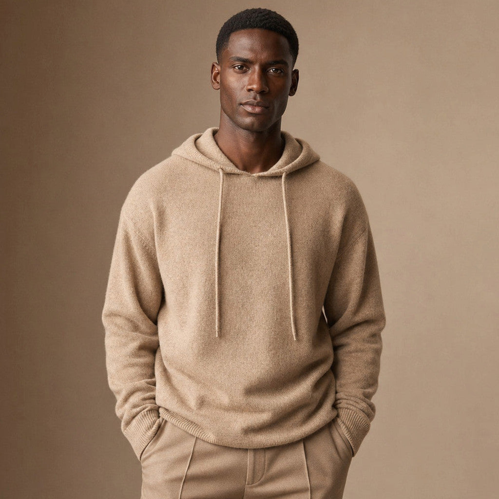 Keverne | Knitwear Hoodie Merino Knit Camel – Product Photo