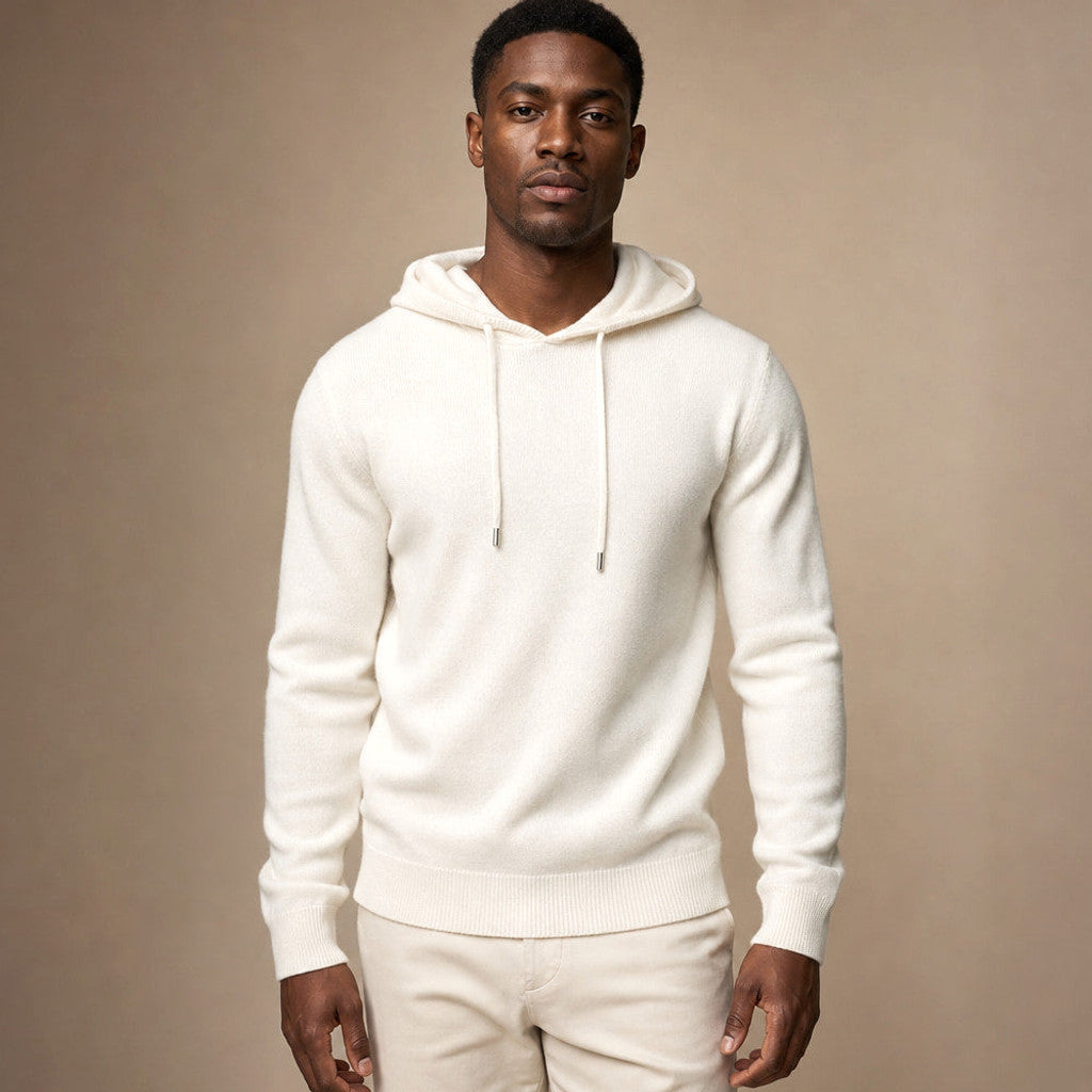 Keverne | Knitwear Hoodie Merino Knit in White – Premium Editorial