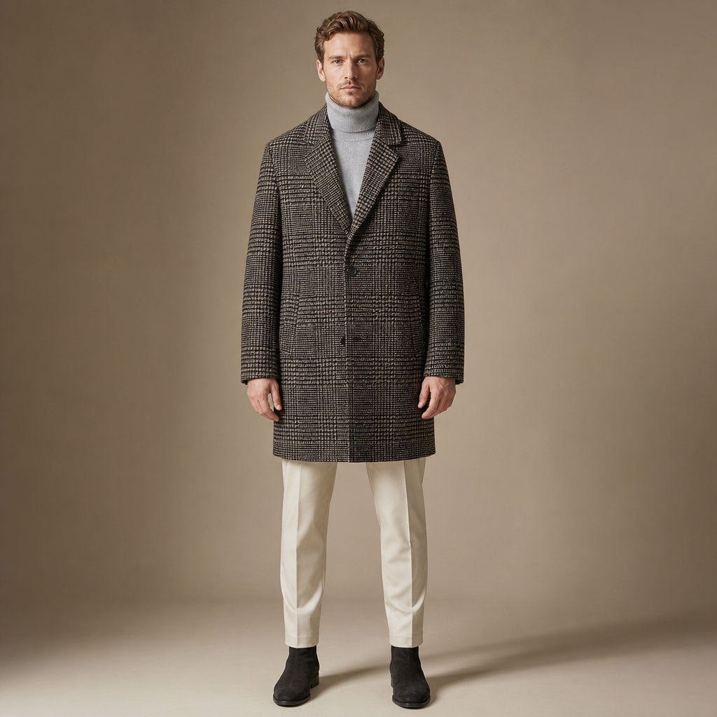 Wool Coat Houndstooth Notch Lapel in Brown – Tomosino Premium Menswear