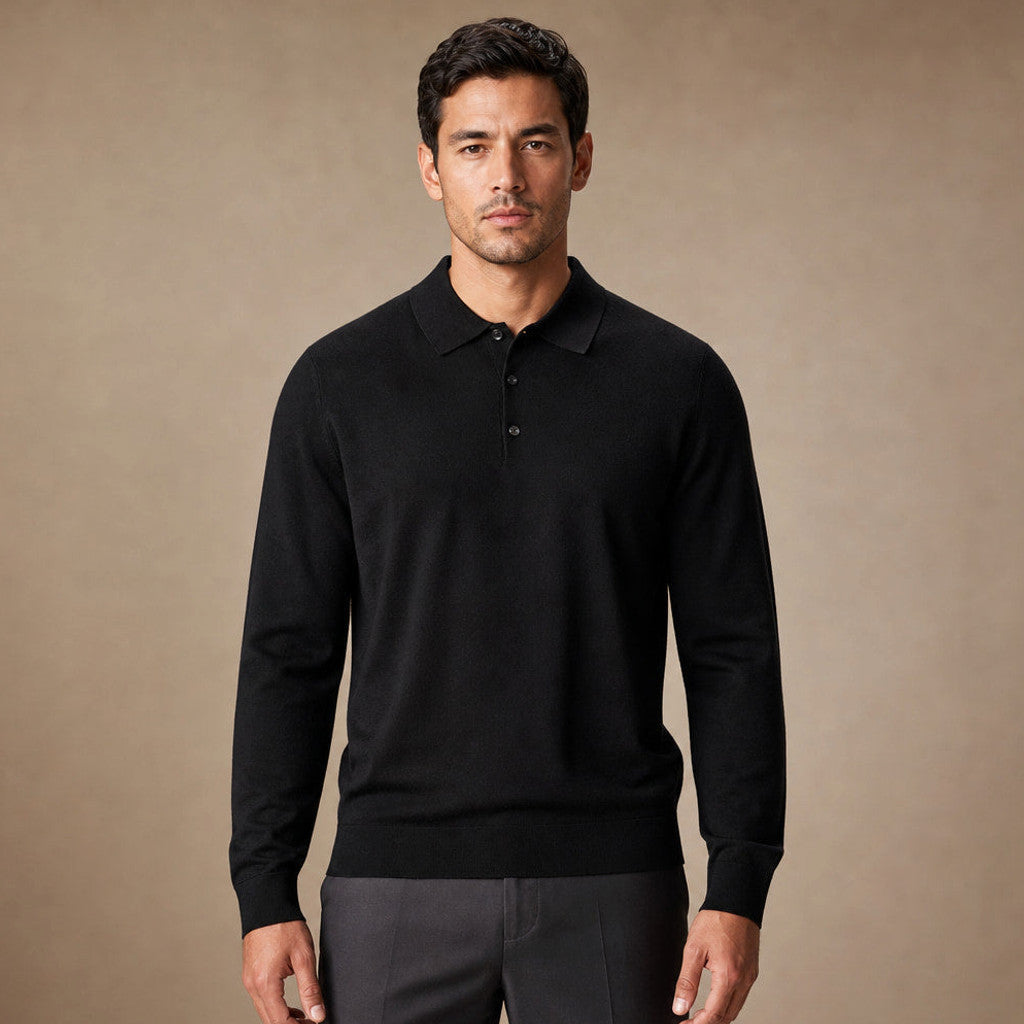 Kirkland | Wool Polo Shirt with Knit Collar in Black – Premium Editorial