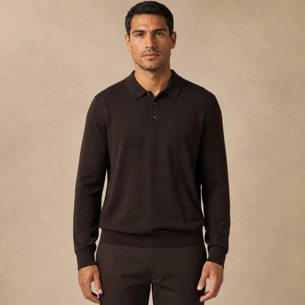 Kirkland | Wool Polo Shirt with Knit Collar in Dark Brown – Premium Editorial