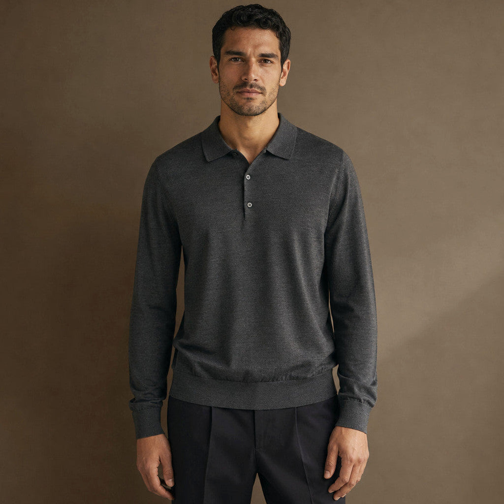 Kirkland | Wool Polo Shirt with Knit Collar in Graphite – Premium Editorial