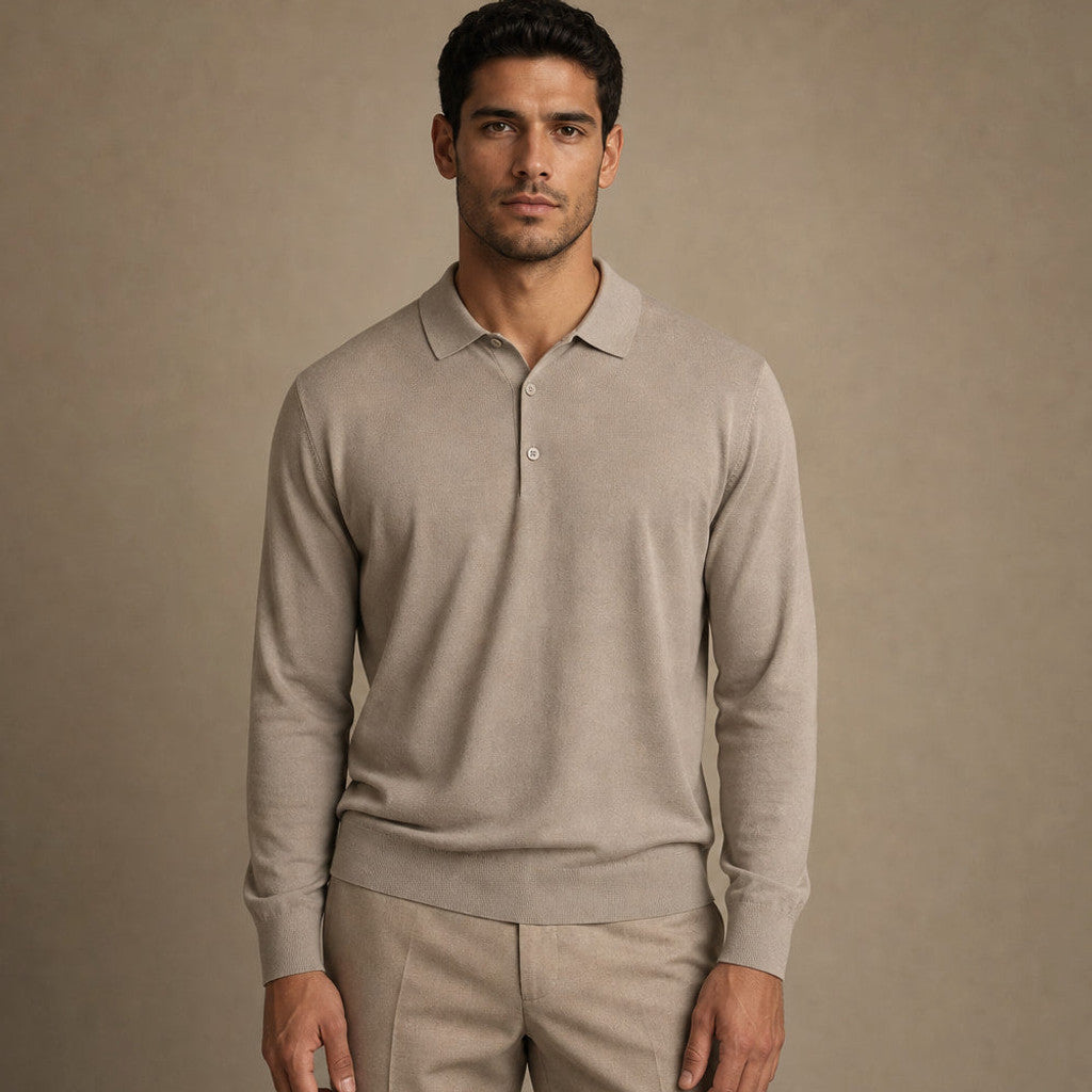 Kirkland | Wool Polo Shirt with Knit Collar in Khaki – Premium Editorial