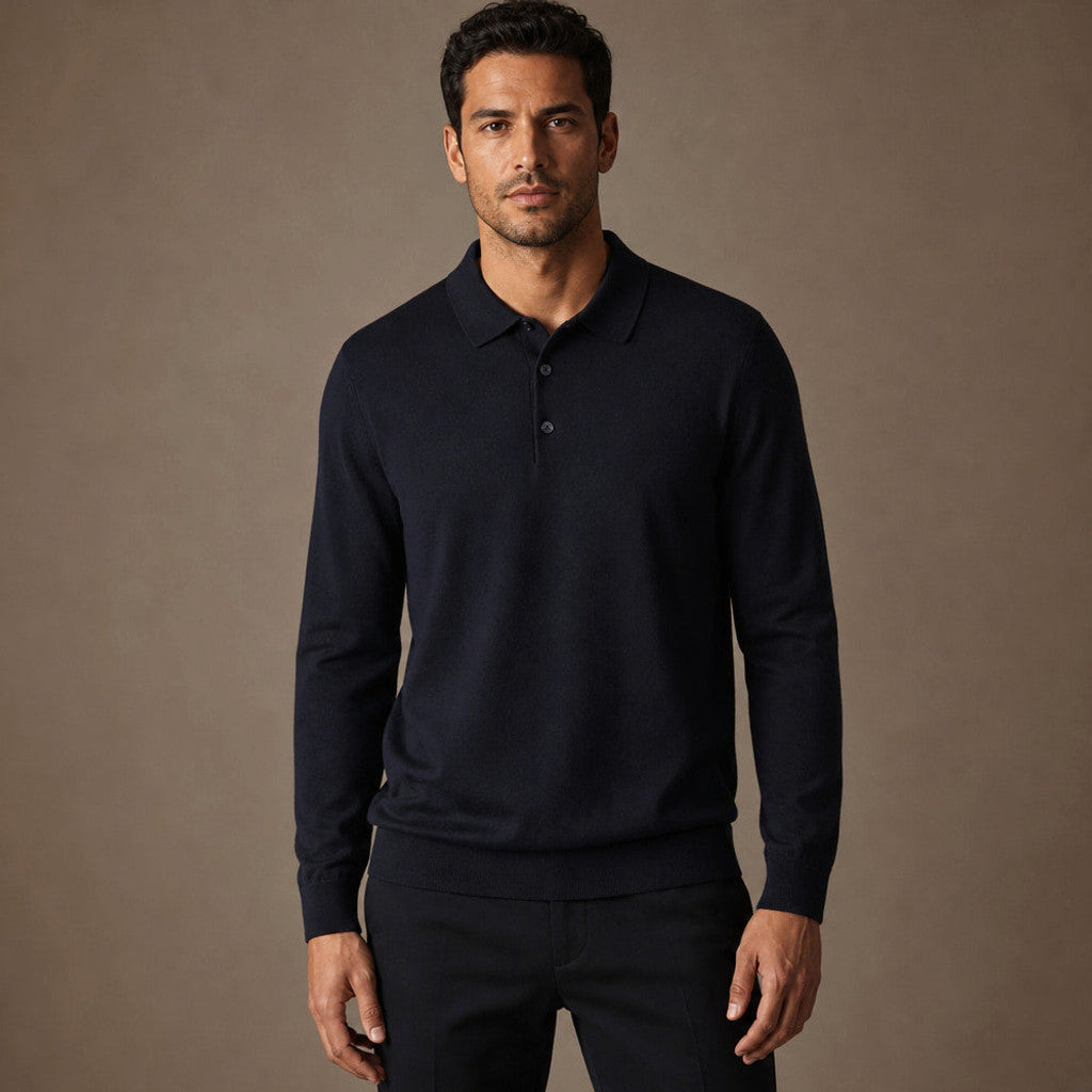 Kirkland | Wool Polo Shirt with Knit Collar in Midnight Navy – Premium Editorial