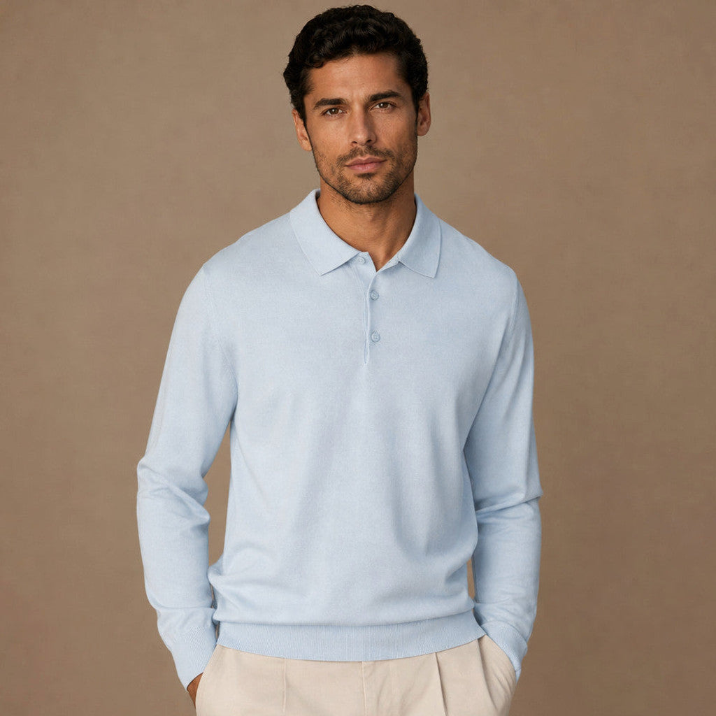 Kirkland | Wool Polo Shirt with Knit Collar Powder Blue – Product Photo