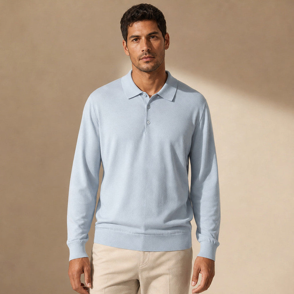 Kirkland | Wool Polo Shirt with Knit Collar in Powder Blue – Premium Editorial