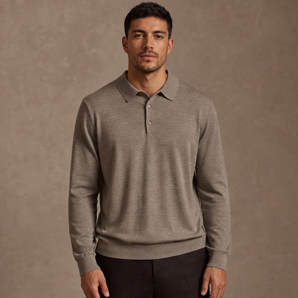 Kirkland | Wool Polo Shirt with Knit Collar in Warm Tan – Premium Editorial