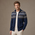 Zip-Up Cardigan Fair Isle Knit Navy Blue – Product Photo