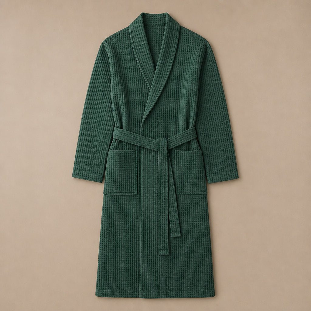 Waffle Cotton Bathrobe Belted Green – Product Photo