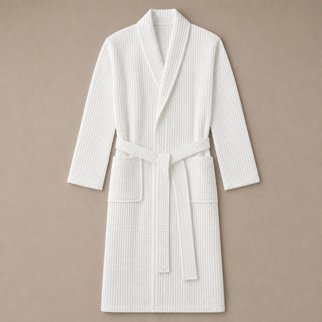 Waffle Cotton Bathrobe Belted White – Product Photo