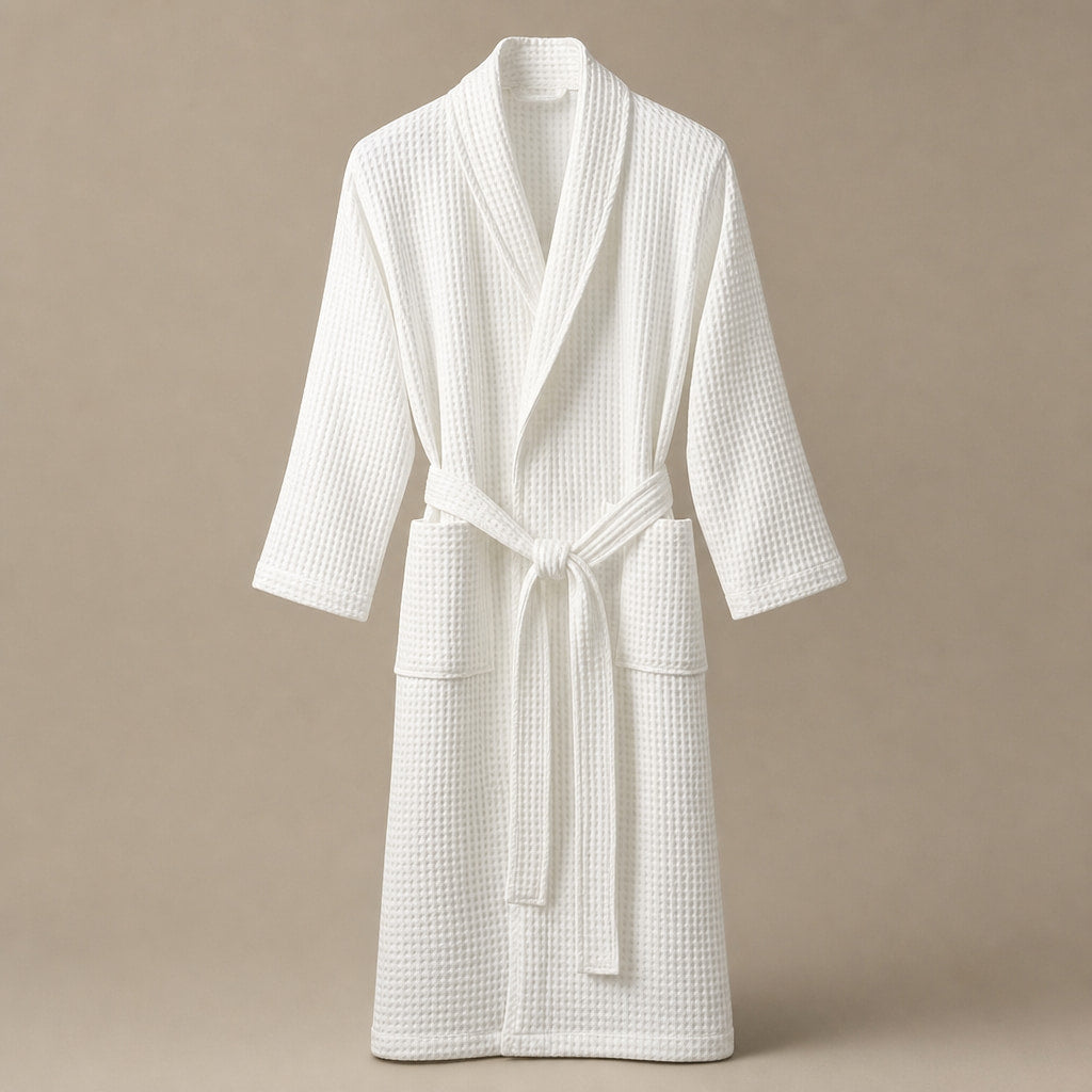 Waffle Cotton Bathrobe Belted in White – Tomosino Premium Menswear