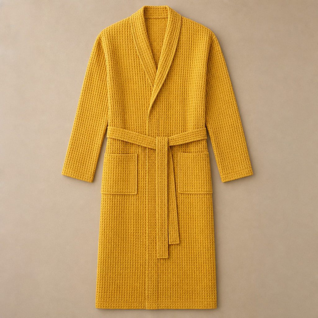 Waffle Cotton Bathrobe Belted Yellow – Product Photo