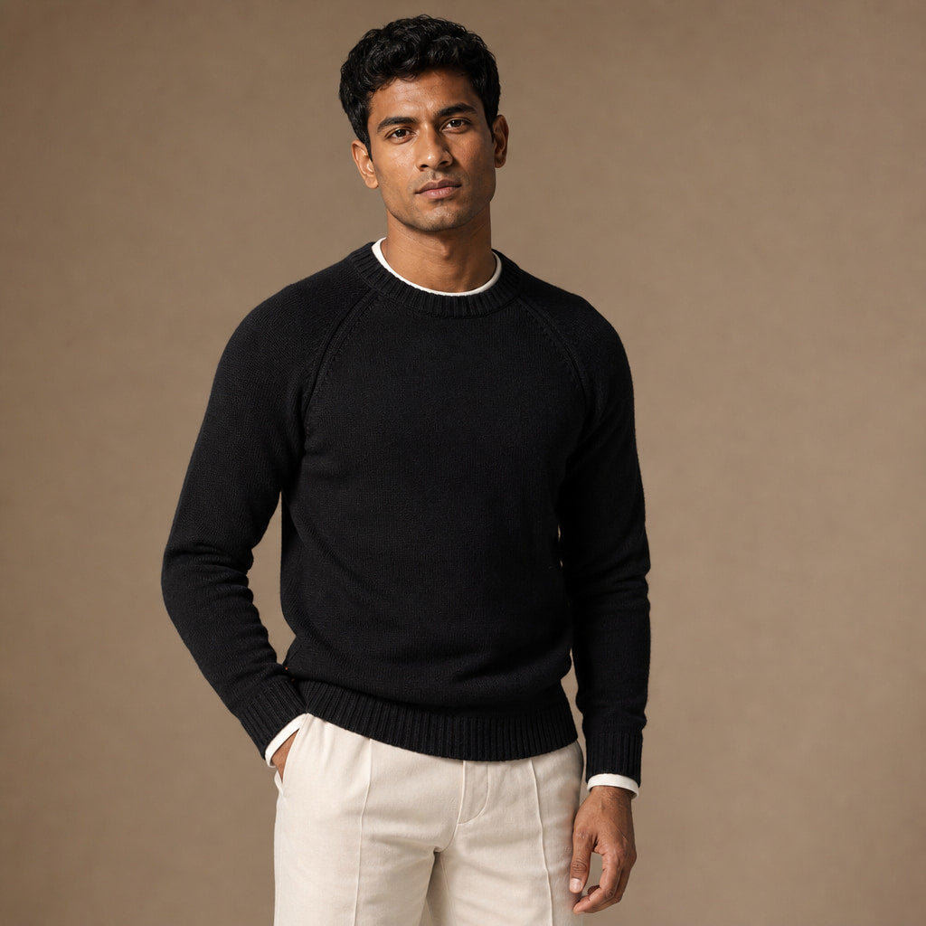 Crew Neck Sweater Raglan Sleeve Black – Product Photo