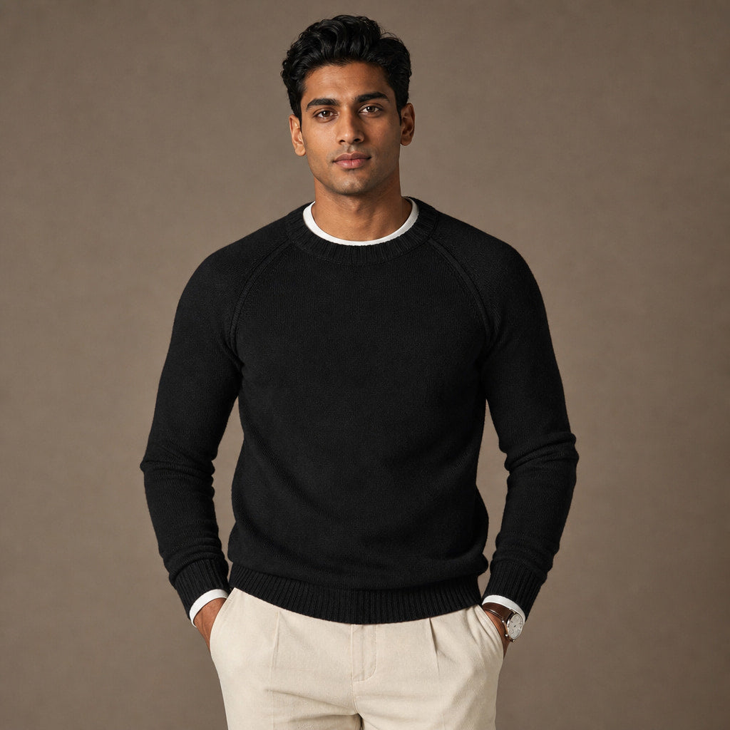 Crew Neck Sweater Raglan Sleeve in Black – Tomosino Premium Menswear