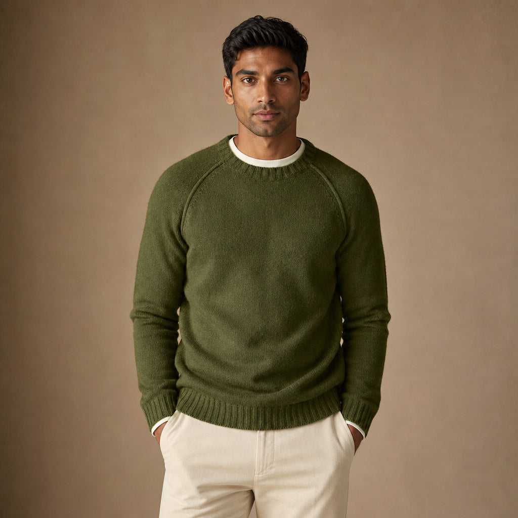 Crew Neck Sweater Raglan Sleeve in Green – Tomosino Premium Menswear
