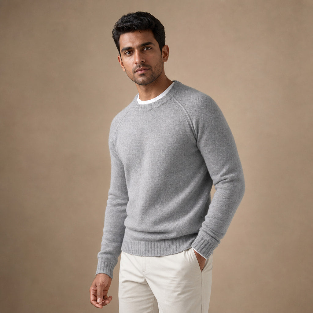 Crew Neck Sweater Raglan Sleeve Grey – Side Angle View