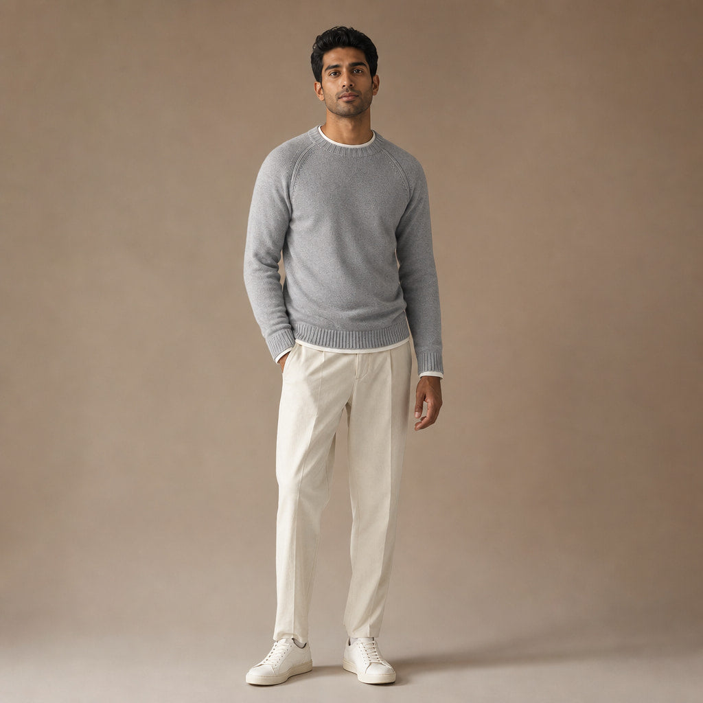 Crew Neck Sweater Raglan Sleeve Grey – Full Look