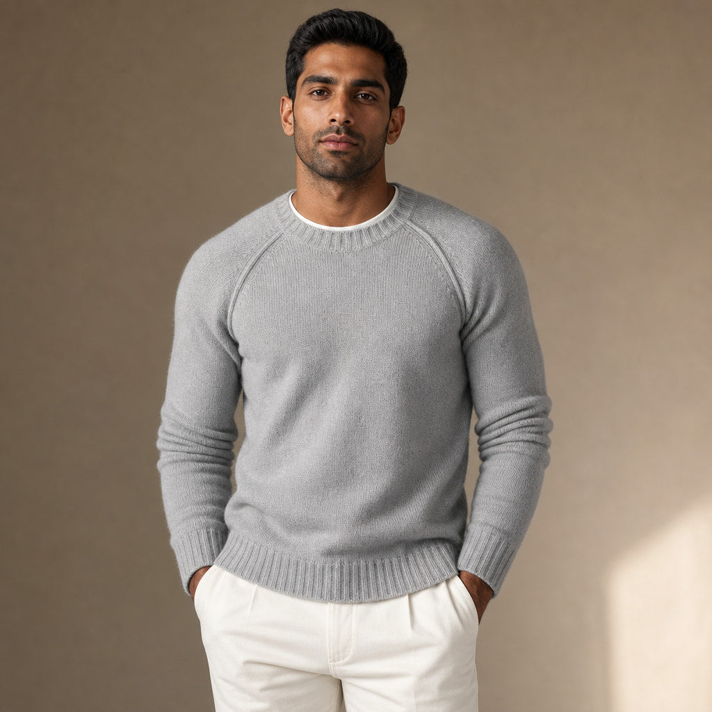 Crew Neck Sweater Raglan Sleeve in Grey – Tomosino Premium Menswear