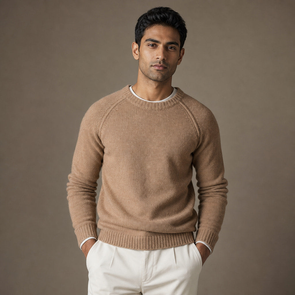 Crew Neck Sweater Raglan Sleeve Khaki – Product Photo