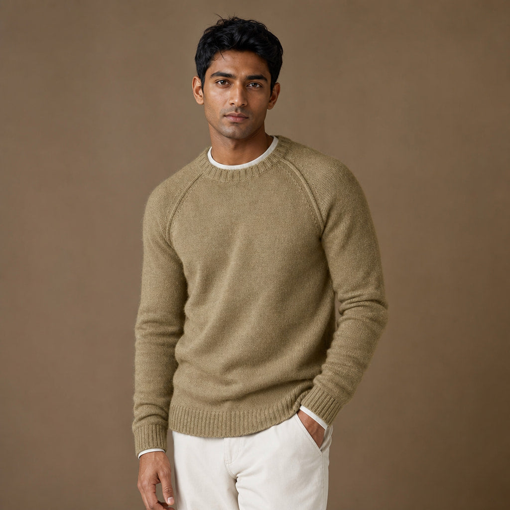 Crew Neck Sweater Raglan Sleeve Light Brown – Product Photo