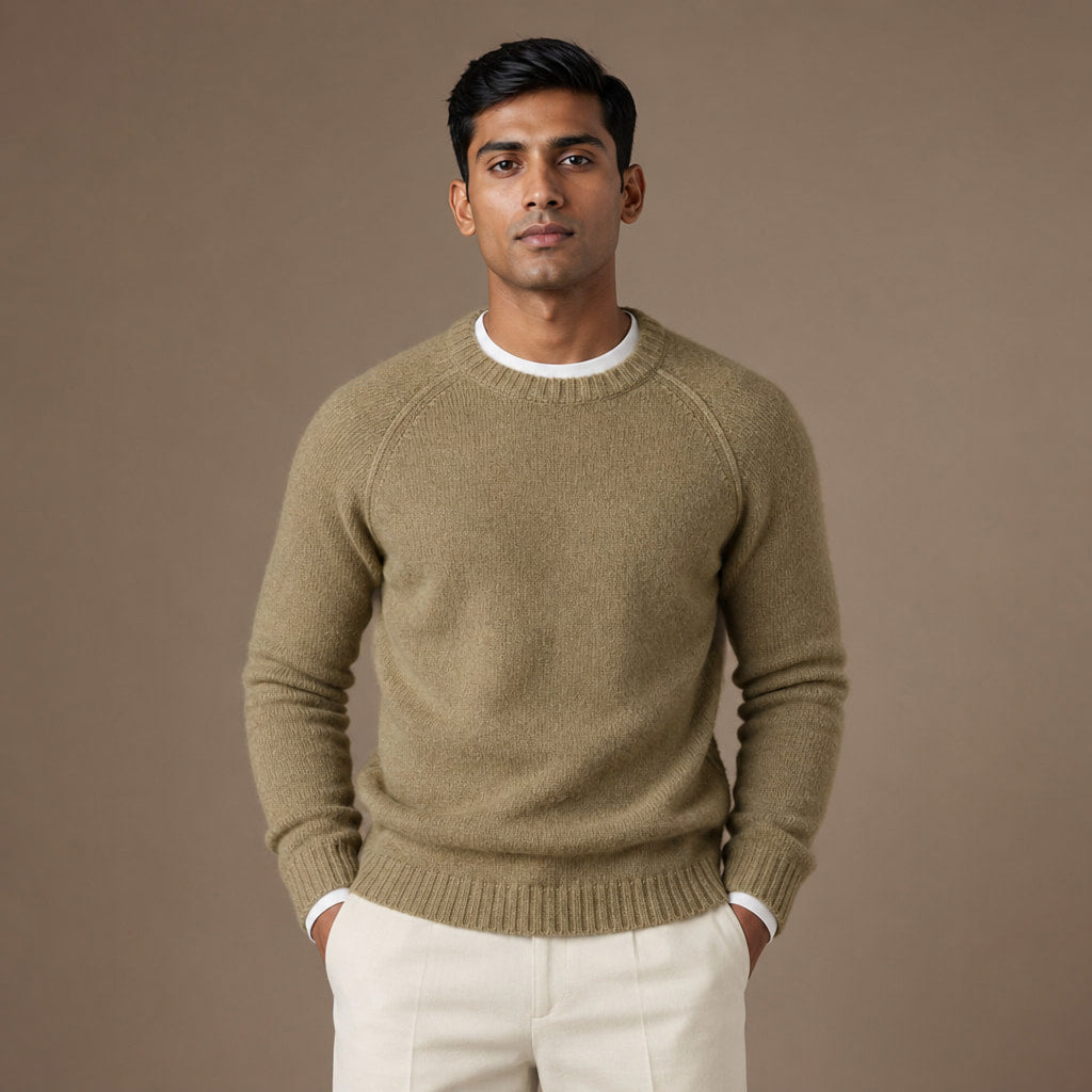 Crew Neck Sweater Raglan Sleeve in Light Brown – Tomosino Premium Menswear