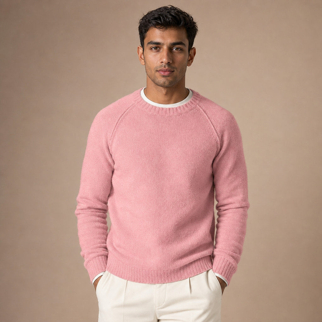 Crew Neck Sweater Raglan Sleeve in Pink – Tomosino Premium Menswear