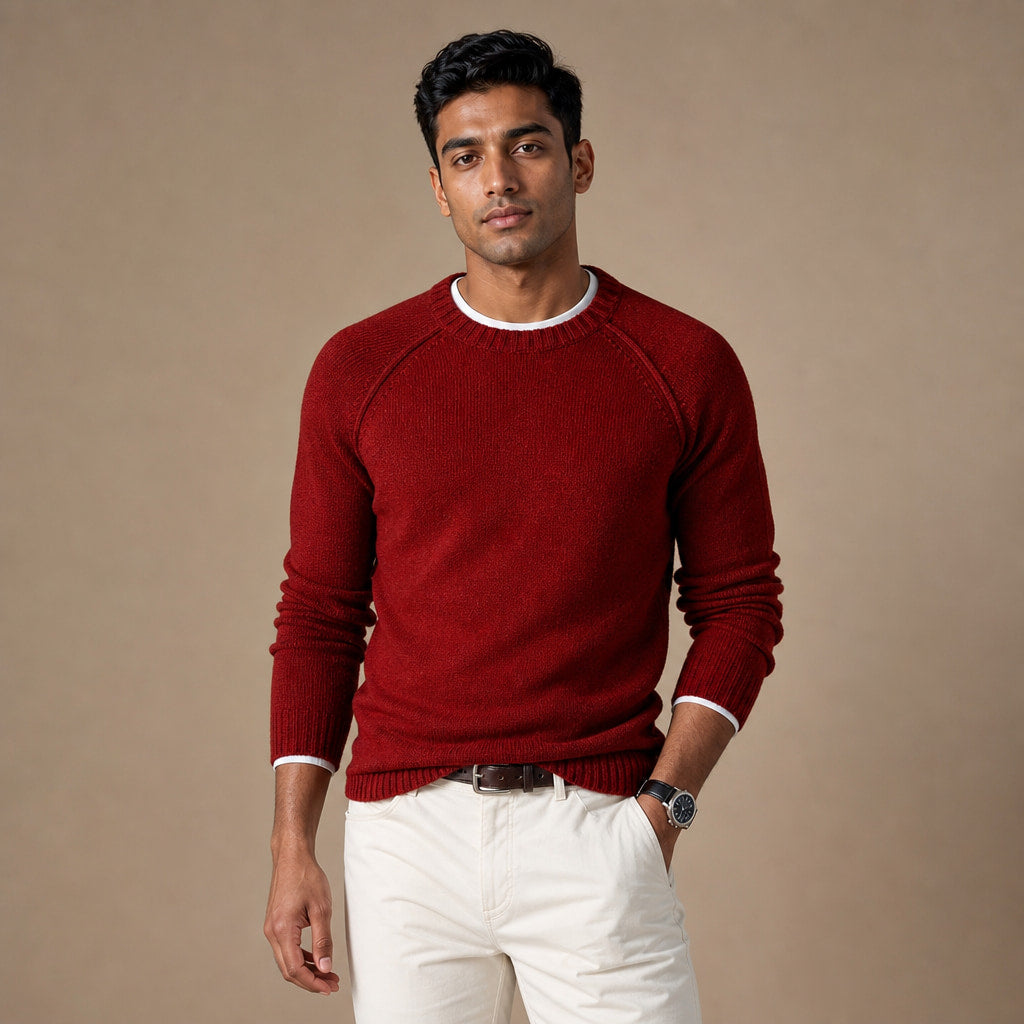Crew Neck Sweater Raglan Sleeve Red – Product Photo